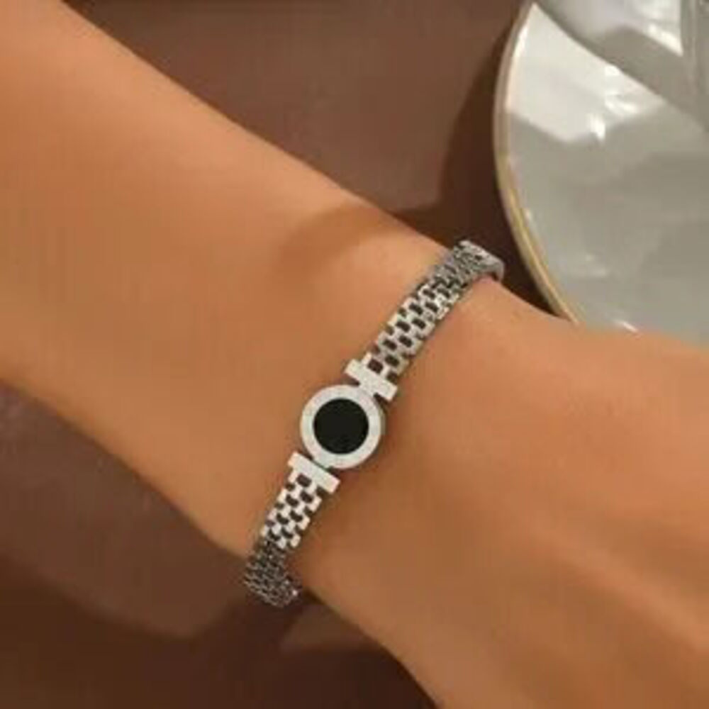 Silver Plated Stainless Steel Roman Numeral Bracelet